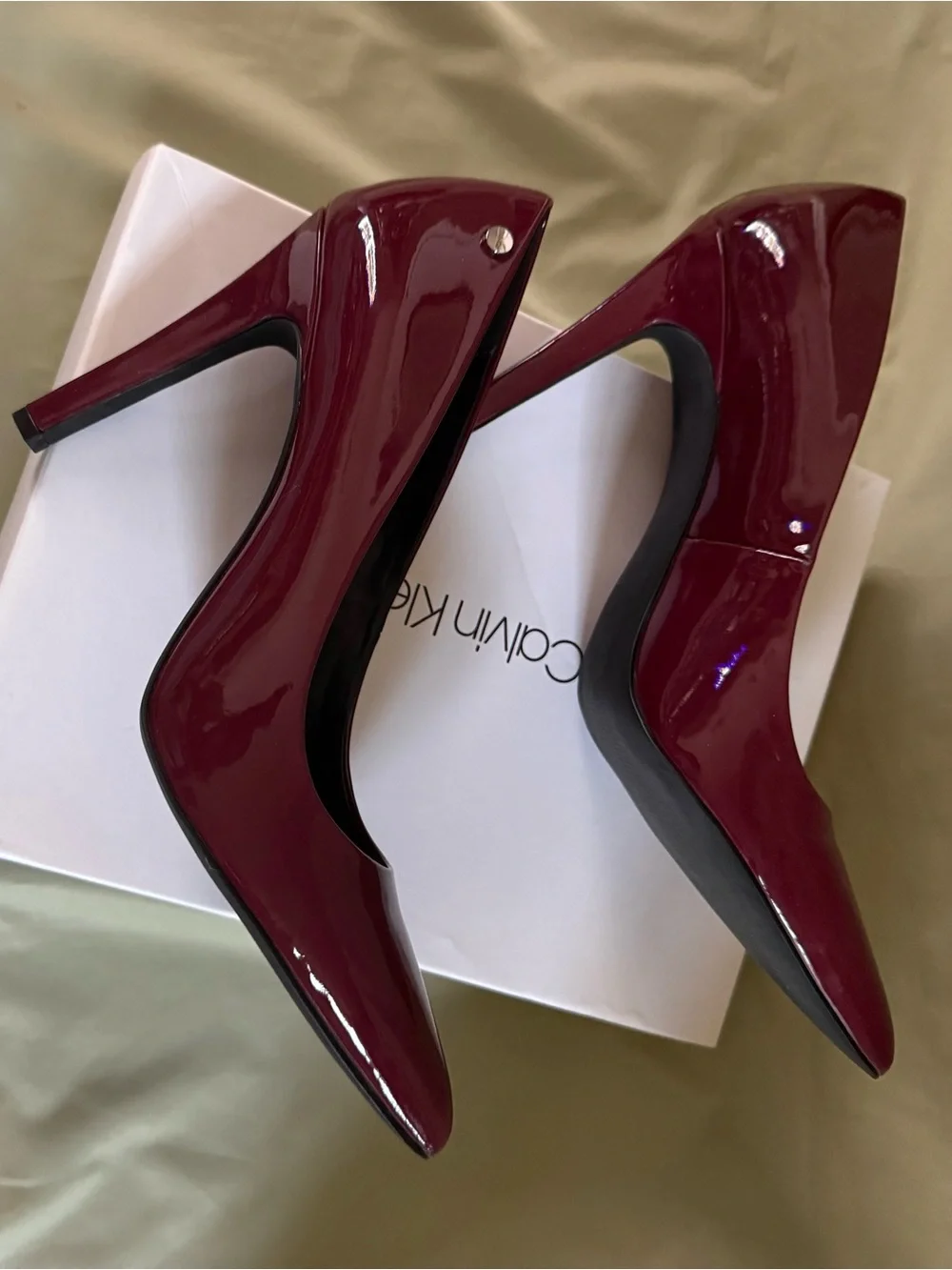 Calvin Klein Women's Wine Red Patent Pointed Pumps